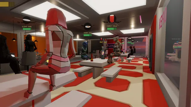 A customer floating up off their seat while the dining room's gravity is out